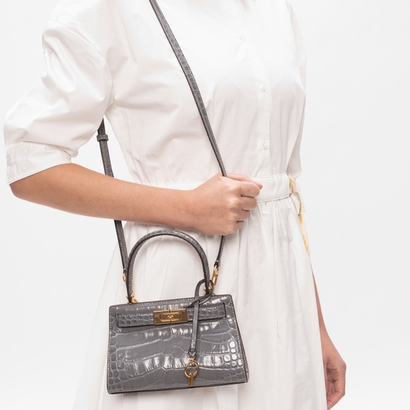 Tory Burch Lee Radziwill embossed croc grey mini bag - Picture 4 of 8